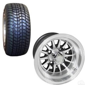 10 INCH GOLF CART WHEEL AND STREET TIRE COMBO BLACK For Sale 