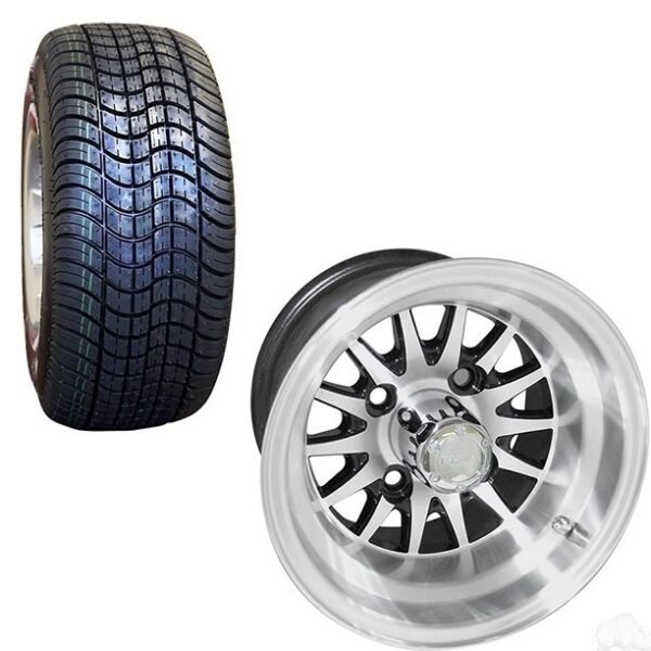10 INCH GOLF CART WHEEL AND STREET TIRE COMBO BLACK For Sale 