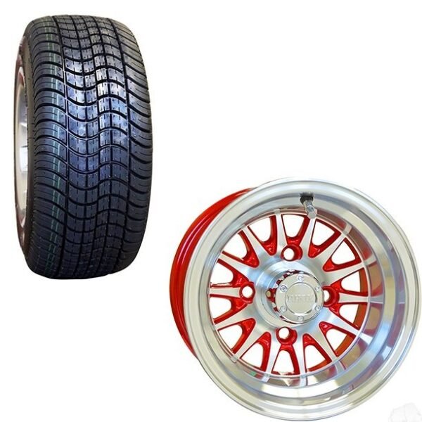 10 INCH GOLF CART WHEEL AND STREET TIRE COMBO RED For Sale 