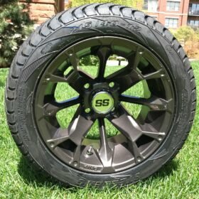 12″ BLACKJACK METALLIC BRONZE ALUMINUM WHEELS LOW PROFILE DOT TIRES COMBO For Sale 